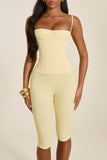 The Everly Lace Up Corset Top in Butter Yellow