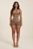 The Sasha Satin Corset Top in Soft Brown