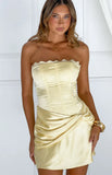 Sasha Yellow Ruched Twist Satin Mini Dress