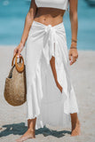 Sheer Ruffled Maxi Cover-Up Sarong - White