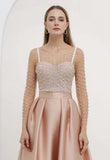 Pearl Diamond Mesh Top in Tan