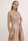 Pearl Diamond Mesh Top in Tan