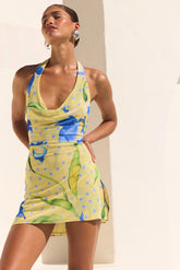Bruna Cowl Neck Mini Dress in Solei