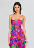 Nicole Silk Chiffon Dress in Tropical Leaf