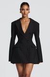 Elvira Mini Dress - Black Pinstripe