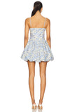 Blue Floral Spaghetti Strap Bubble Hem Mini Dress