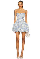 Blue Floral Spaghetti Strap Bubble Hem Mini Dress