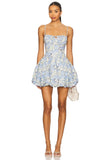 Blue Floral Spaghetti Strap Bubble Hem Mini Dress