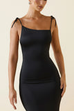 Ruched Backless Maxi Dress in Black