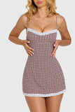 Modal Lace-Trim Mini Dress in Brown Gingham