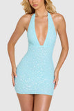 Embellished Mini Dress in Aqua