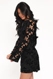 Cynthia Velvet Lace Mini Dress - Black