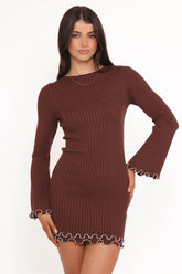 Jovan Long Sleeve Mini Dress - Mocha/Beige