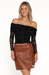 Aerin Off Shoulder Mesh Top - Black