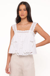 Aideen Eyelet Top - White Shell