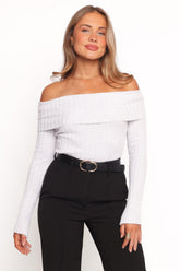 Anderson Wide Rib Off Shoulder Top - Pastel Grey