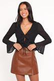 Elora Chiffon Ruffle Front Top - Black