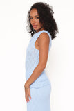 Faeriel Off Shoulder Lace Knit Top - Blue