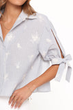 Floriana Tie Sleeve Shirt - Blue Stripe