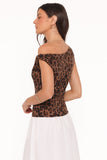 Maelis Twist Shoulder Mesh Top - Brown