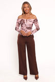 Navida Off Shoulder Mesh Top - Pink Brown Floral