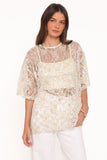 Yonder Sheer Lace Tee Top - Pale Yellow