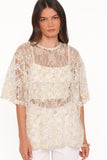 Yonder Sheer Lace Tee Top - Pale Yellow