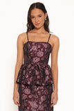 Allegro Peplum Top - Plum Brocade