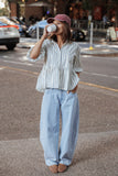 Thomas Short Sleeve Peplum Top - Yellow/Blue Stripe