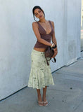Lewish Low Rise Midi Skirt Green Floral