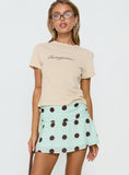 Elicia Ruched Mini Skirt Mint / Chocolate Polka Dot