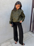 Jaxton Faux Leather Bomber Jacket Olive