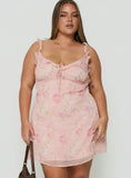 Dewdrops Chiffon Frill Mini Dress Pink Floral Curve