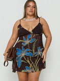 Isakaia Beaded Mini Dress Brown Floral Curve