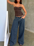 Picco Ultra Low Rise Wide Leg Jeans Dark Blue Wash Petite