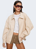 Goldsmith Faux Suede Bomber Jacket Beige
