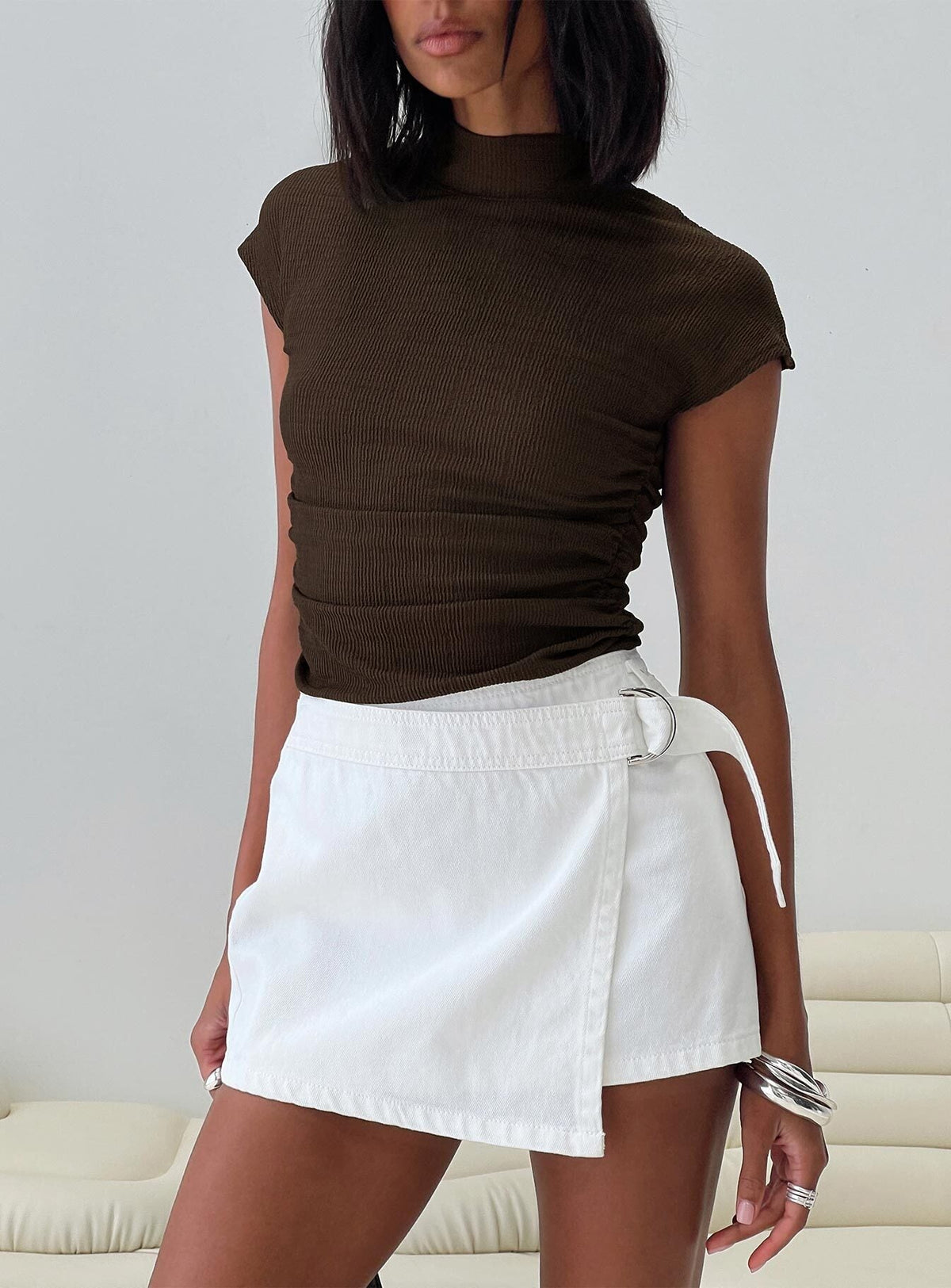 Elinora Wrap Mini Skirt White