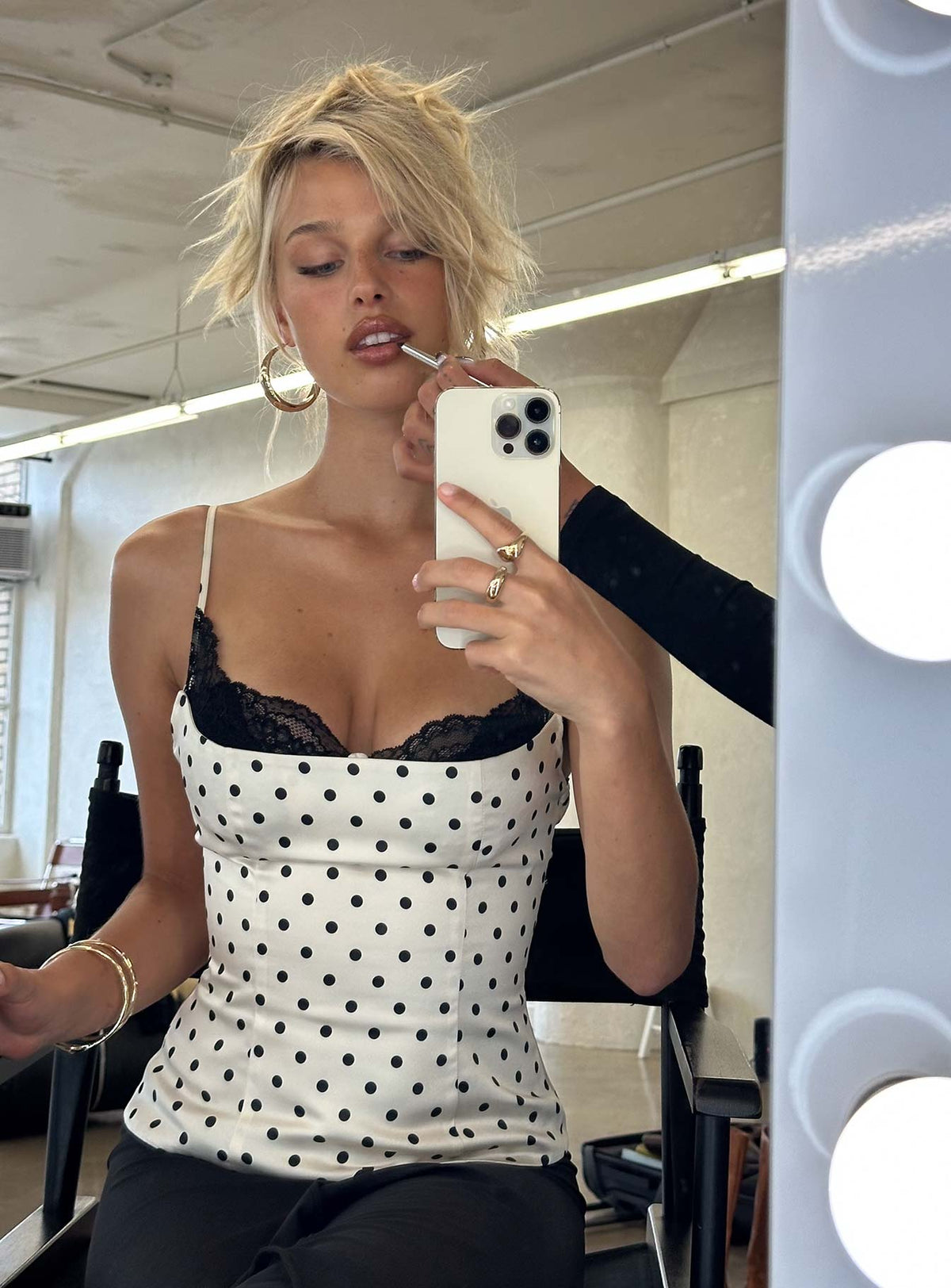 Renaissance Corset Lace Top White Polka Dot