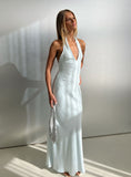 Strawberry Clouds Hotstone Satin Maxi Dress Icy Blue
