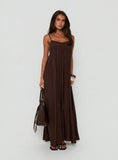 Wildah Linen Smock Maxi Dress Brown