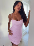 Alishia Satin Sequin Mini Dress Lilac