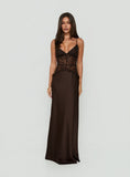 Kylenn Lace Panel Satin Maxi Dress Chocolate