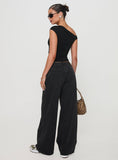 Ramos Low Rise Wide Leg Denim Jeans Washed Black Petite