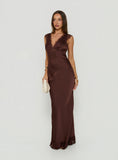 Kiinney Lace Trim Sleeveless Maxi Dress Brown