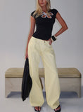 Ramos Low Rise Wide Leg Denim Jeans Butter Lemon