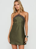 Zinniah Arrowneck Satin Mini Dress Khaki