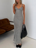 Baley Bias Cut Frill Maxi Dress Grey / White Check