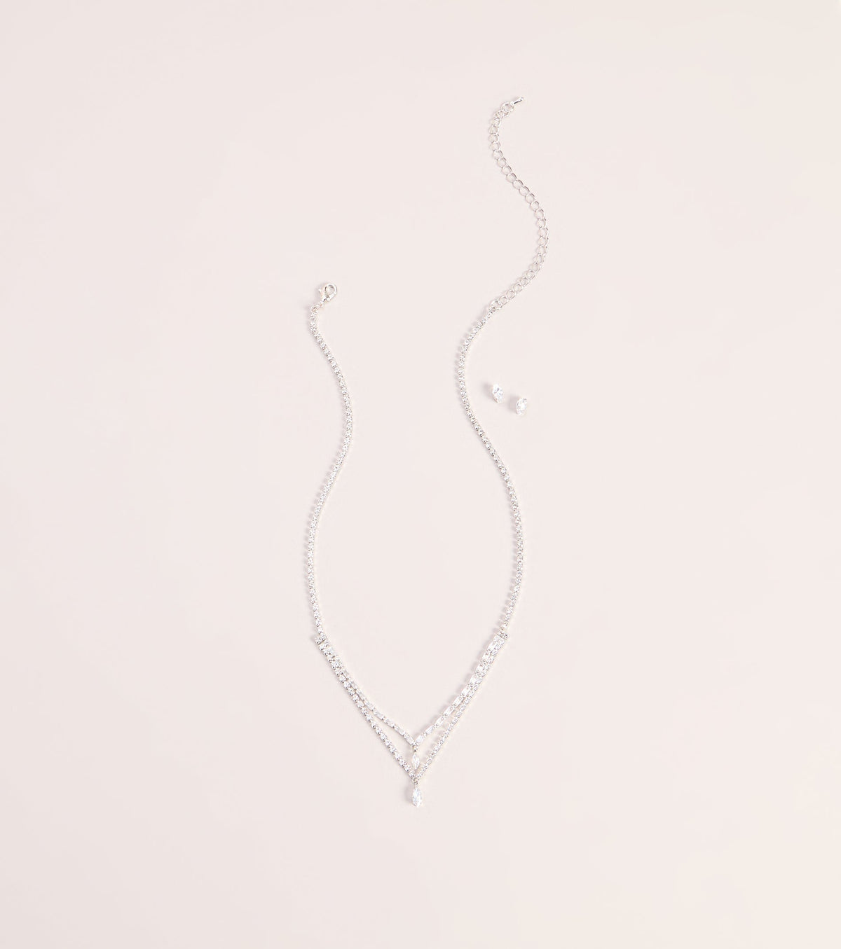 Glam Detail Cubic Zirconia Necklace And Earrings Set
