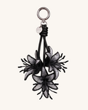 3D Embroidered Lily Bag Charm - Black Silver