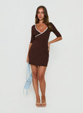 Adalea Wrap 3/4 Sleeve Mini Dress Brown / Blue